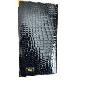 Vintage CELINE Paris Croc Embossed Leather Long Wallet Travel Case AS IS